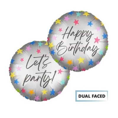 Circle - Happy Birthday/Let's Party 46cm foil balloon and weights