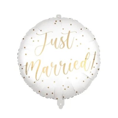 Circle - Just Married white 46cm foil balloon and weights