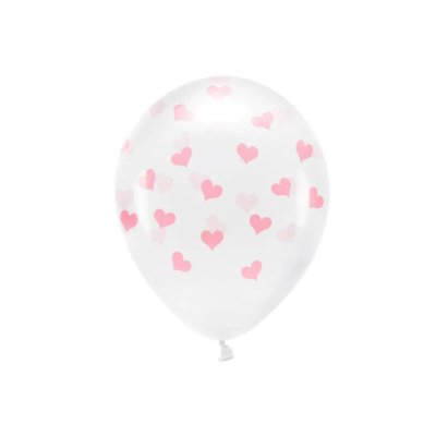 Balloon ECO green with pink hearts 33cm, 6 pcs