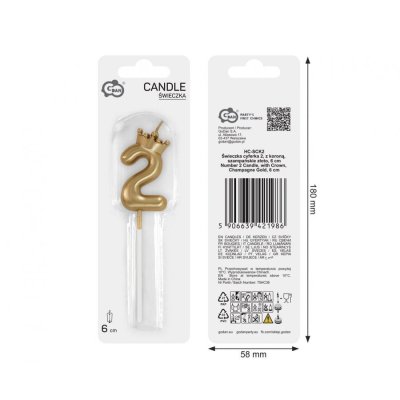 Candle cake number 2 gold with crown, 6cm - 102786.jpg