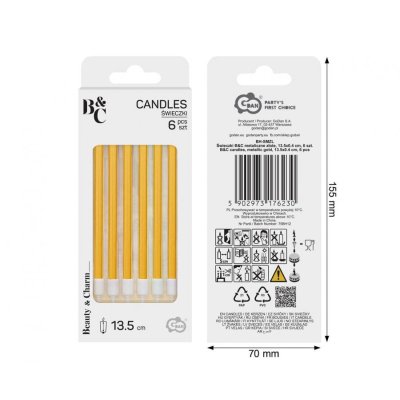 Gold cake candles, 13.5cm/6 pcs - 97358.jpg