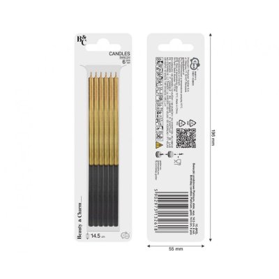 Gold cake candles, 14.5cm/6 pcs - 96448.jpg