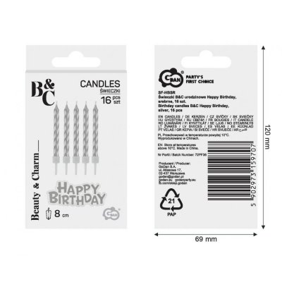 Cake candles Happy Birthday silver, 16 pcs - 96987.jpg