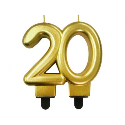 Cake candle number 20 gold metallic, 9cm