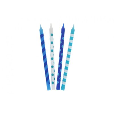 Cake candles blue-white stripes and polka dots, 12cm/16pcs