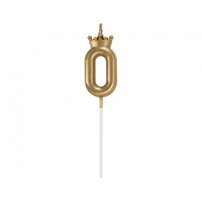 Candle cake number 0 gold with crown, 6cm