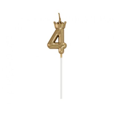 Candle cake number 4 gold with crown, 6cm