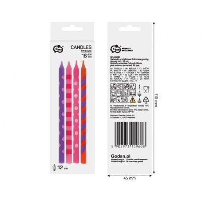 Cake candles pink-purple mix 12cm, 16 pcs - 95296.jpg