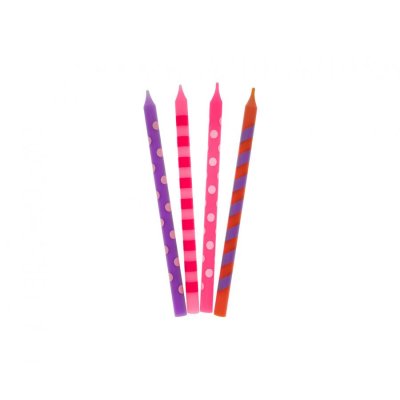 Cake candles multi-colored stripes and dots, 12cm/16pcs
