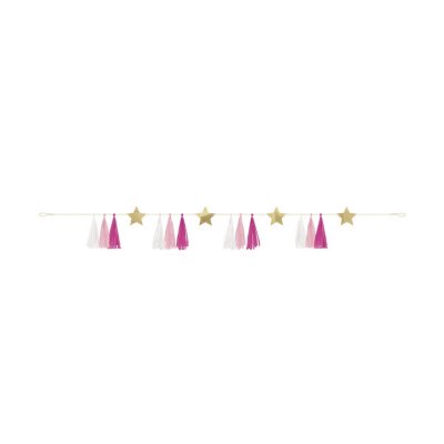 Garland - golden stars, pink narrow, 183cm