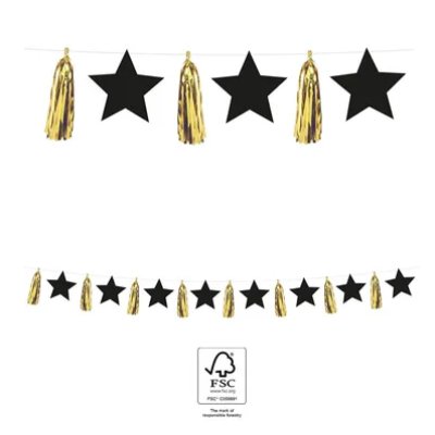 Paper Garland - Black Stars, Gold Stripes