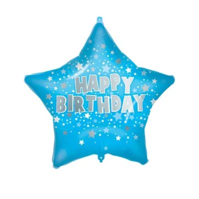 Blue Happy Birthday star - foil balloon 46cm