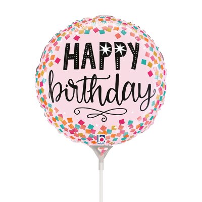 MINI Pink Circle - HB confetti 9"/22cm foil inflatable balloon