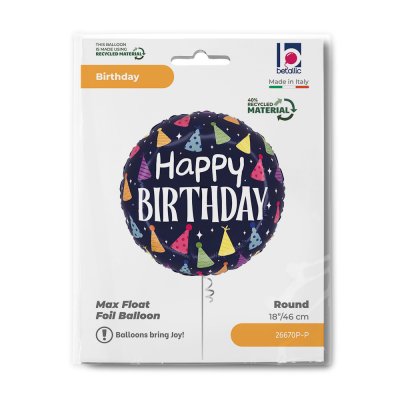 HB circle with party caps 18"/46cm foil balloons - 26670p-p-b.jpg