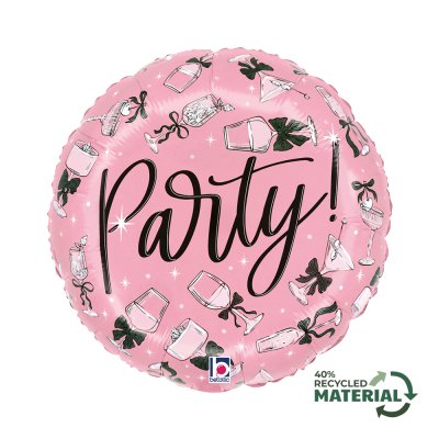 Circle - Party!/Cheers! Pink 18"/46cm Inflatable Foil Balloon - 26667p-r18-black-bow-party-drinks-view1-rm-b.jpg