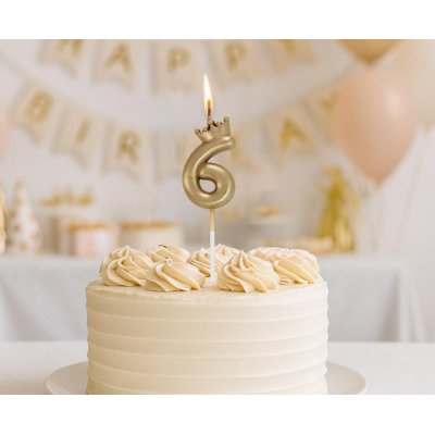 Candle cake number 6 gold with crown, 6cm - 102794.jpg