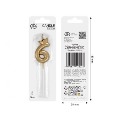 Candle cake number 6 gold with crown, 6cm - 102795.jpg
