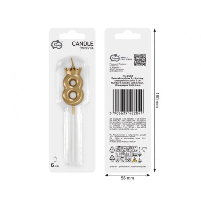 Candle cake number 8 gold with crown, 6cm - 102801.jpg