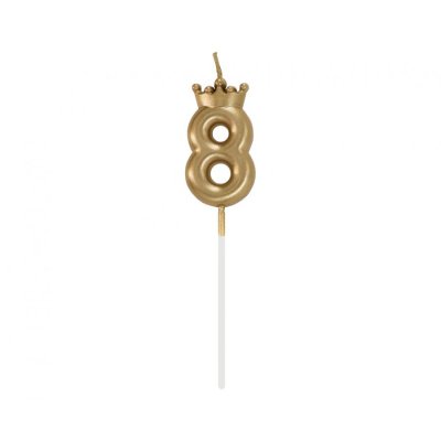 Candle cake number 8 gold with crown, 6cm