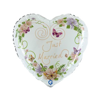Heart "Just Married" 18"/46cm foil balloon
