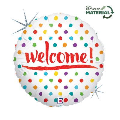 Circle "Welcome!" colored dots 18"/46cm foil balloon