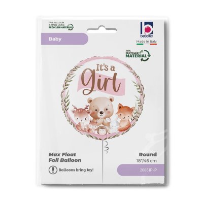 Circle "It´s a Girl" forest animal 18"/46cm foil balloon - 26681p-p-b.jpg