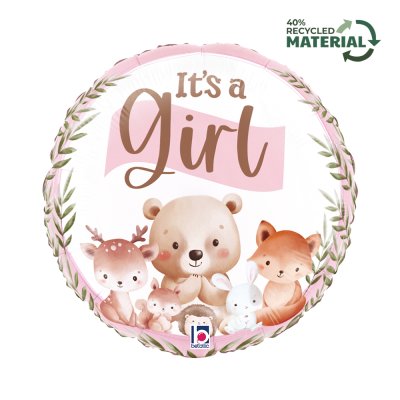 Circle "ItÂ´s a Girl" forest animal 18"/46cm foil balloon