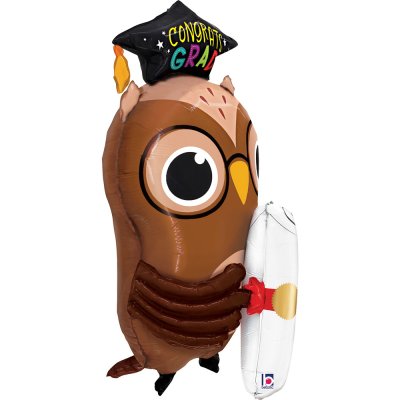 Owl with Diploma "Congrats Grad" 30"/76cm Foil Balloon - 25346-grad-owl-diploma-view1-b.jpg