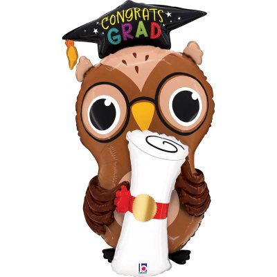 Owl with Diploma "Congrats Grad" 30"/76cm Foil Balloon - 25346-grad-owl-diploma-view2-b.jpg