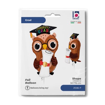 Owl with Diploma "Congrats Grad" 30"/76cm Foil Balloon - 25346-p-b.jpg