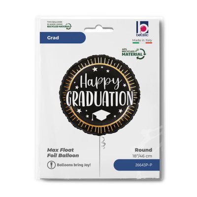 Circle black "Happy Graduation" 18"/46cm foil balloon - 26643p-p-b.jpg