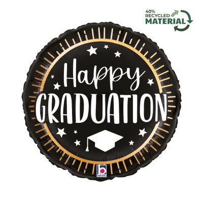 Circle black "Happy Graduation" 18"/46cm foil balloon