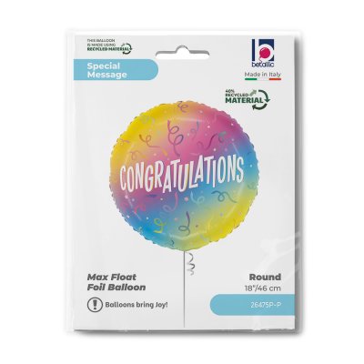 Circle "Congratulations" rainbow ombre 18"/46cm foil balloon - 26475p-p-b.jpg