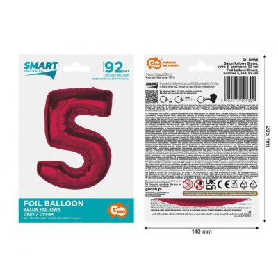 Äśslice "5" red 92cm foil balloon - 89478.jpg