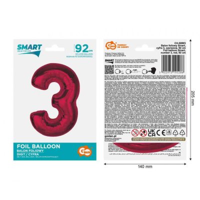 Part "3" red 92cm foil balloon - 89469.jpg