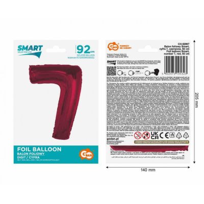 Äśslice "7" red 92cm foil balloon - 89484.jpg