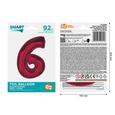 Äśslice "6" red 92cm foil balloon - 89481.jpg