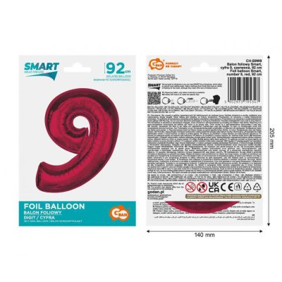 Size "9" red 92cm foil balloon - 89490.jpg