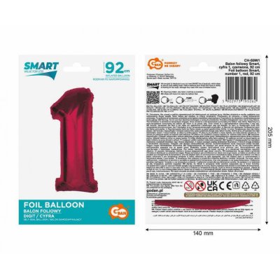 Part "1" red 92cm foil balloon - 89454.jpg