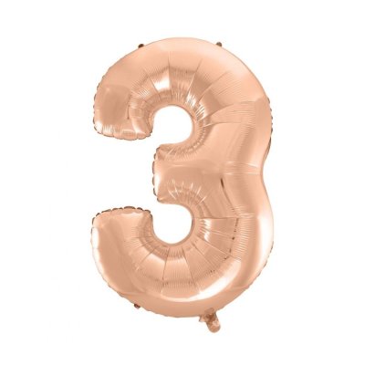 ÄŚĂslice "3" rosegold 92cm foil balloon