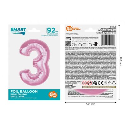 Äśslice "3" pink 92cm foil balloon - 89379.jpg