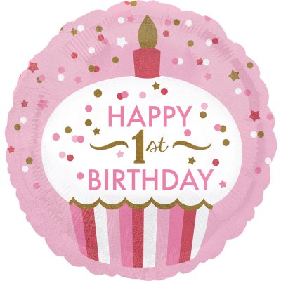 Circle pink "Happy 1st Birthday 45cm foil balloon