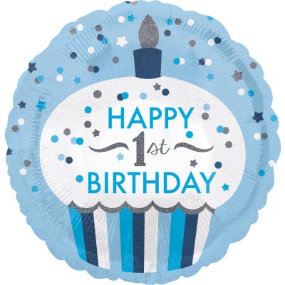 Circle blue "Happy 1st Birthday 45cm foil balloon