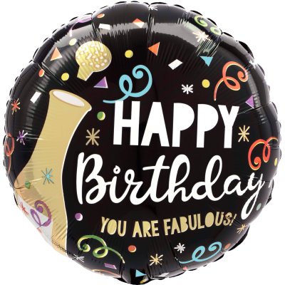 Black Circle "HB You are Fabulous!" 45cm foil balloon