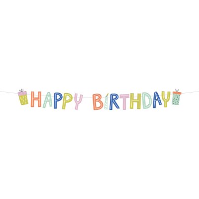 "Happy Birthday" hanging banner, colored, 1.5m
