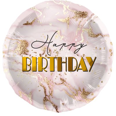 Pink marble circle "Happy Birthday" 45cm foil balloon