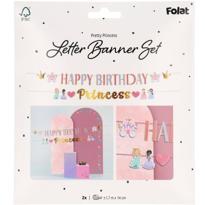 Hanging banner "Happy Birthday Princess" pink, 1.5m - 8714572274883_5.jpg