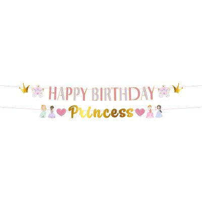 Hanging banner "Happy Birthday Princess" pink, 1.5m