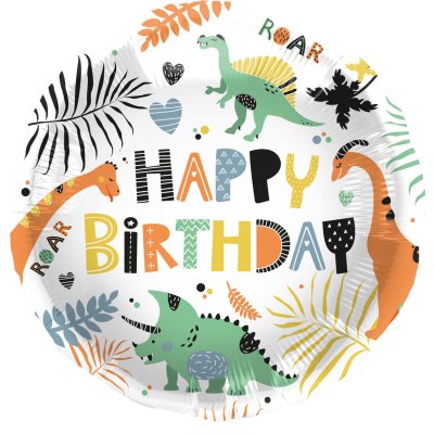 Circle of "Happy Birthday" dino 45cm foil balloons