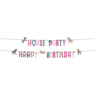 Hanging banner "Horse Party Happy Birthday" colored, 1.5m